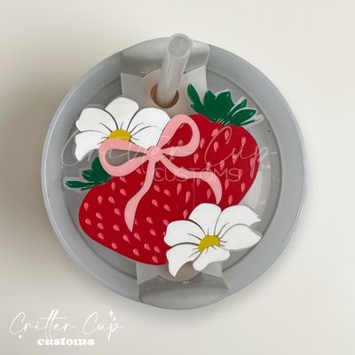 Coquette Strawberry Stanley Name Plate, Strawberry Floral Stanley Topper