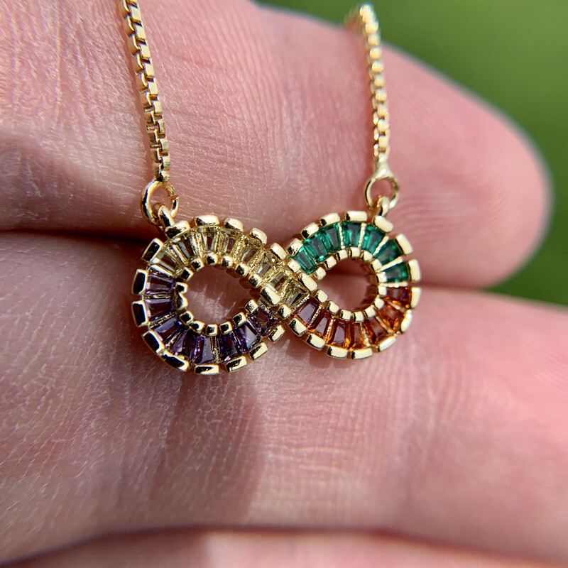 Gold Multi-Color Cubic Zirconia Infinity Pendant &amp; Necklace