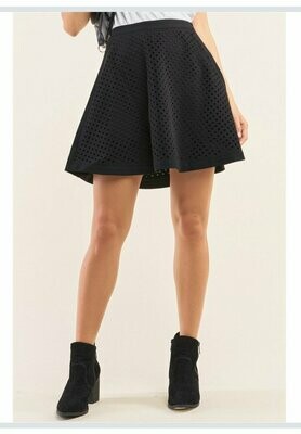 Black Laser Cut Scuba Skater Mini Skirt