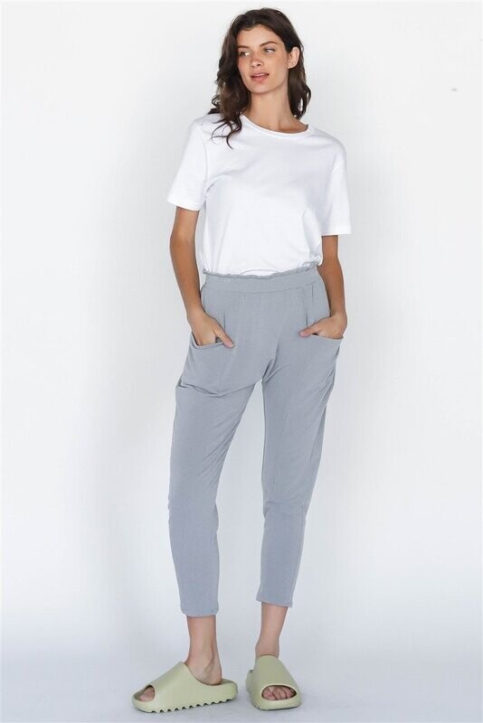 Heather Grey Front Pocket Detail High Waist Jogger Pants