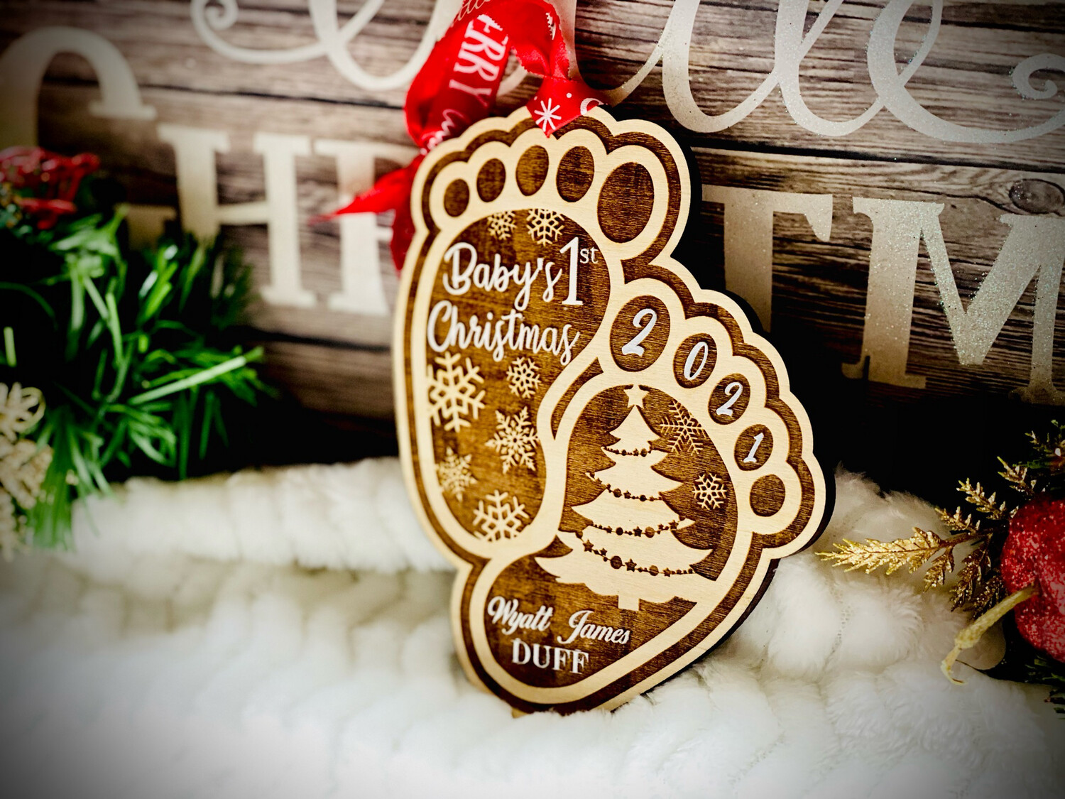 Personalized Baby's First Christmas Wooden Christmas Tree Ornament