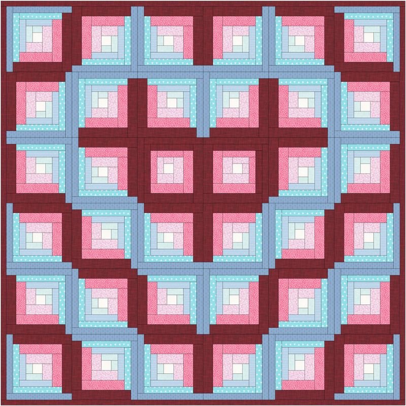Log Cabin Heart Quilt PDF pattern 74" x 74"