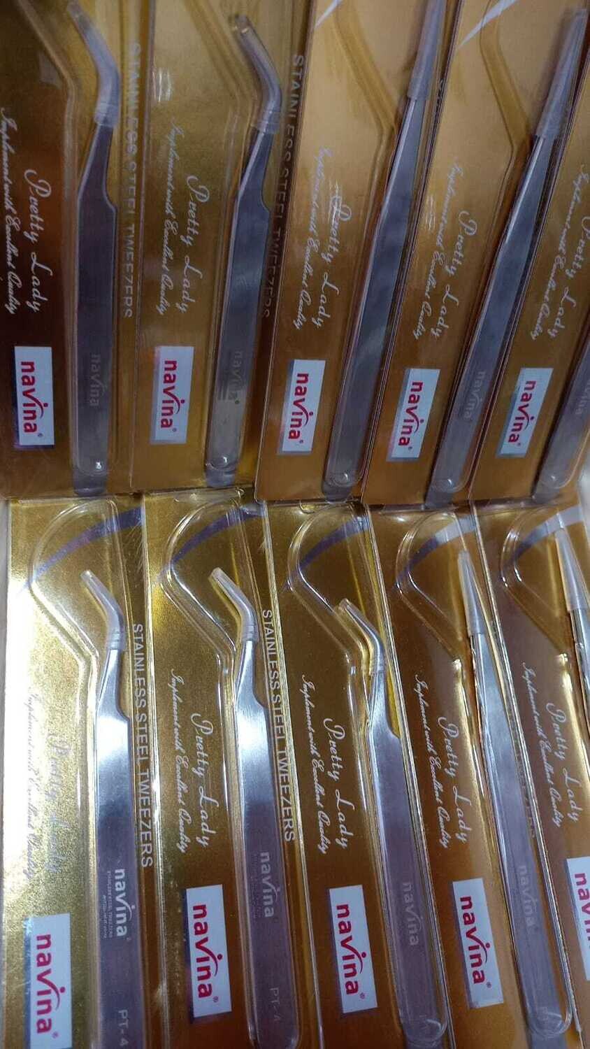 Pinza Curva y Recta Navina para Pestañas