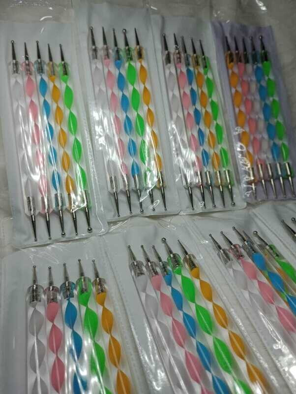 Kit De 5 Pinceles Dotting Pen Doble Punta Decoración Uñas