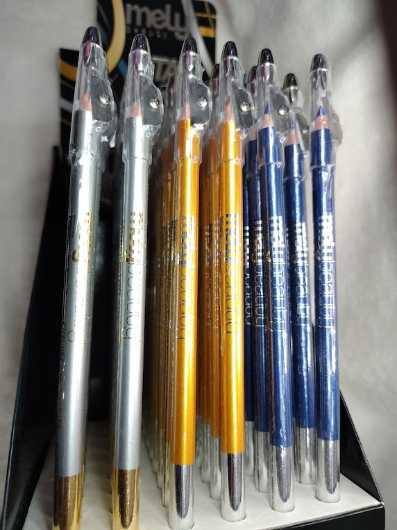 Lapiz Delineador de Mely Eyeliner, en Azul, Plateado o Dorado