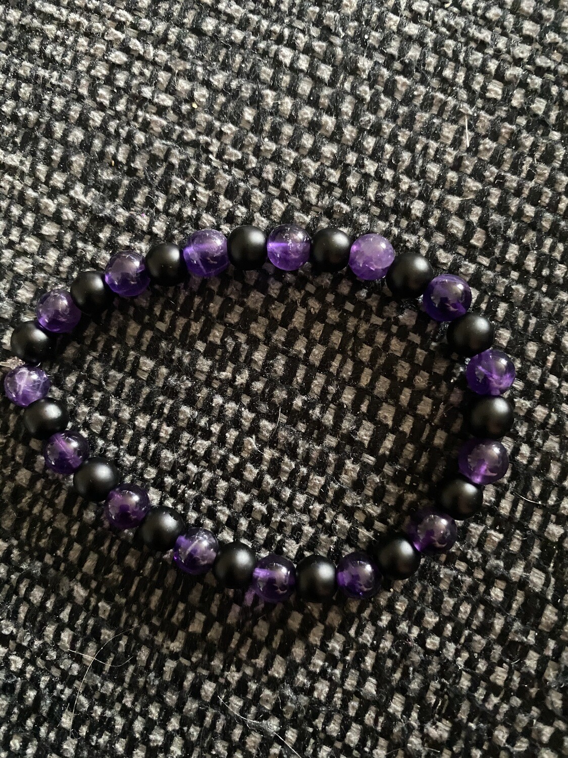 Amethyst and Matte Black Agate Elasticated Bracelet