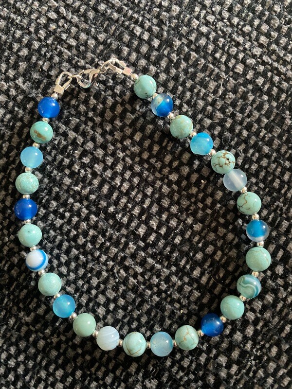 Blue Banded Agate and Turquoise Bracelet