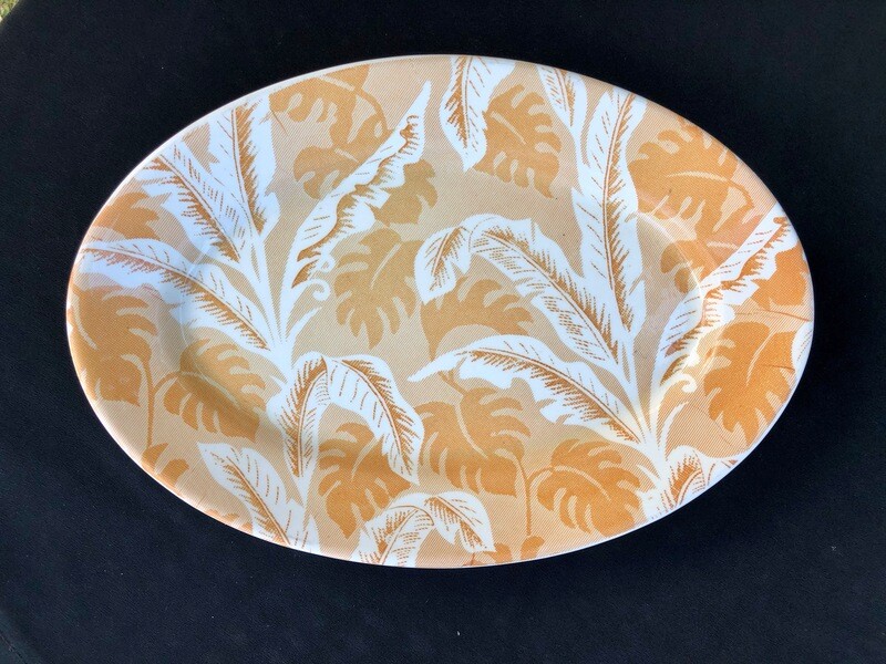 1940s-50s Vintage Restaurant Ware Oval Platter in Hawaiian Banana &amp; Monstera leaf pattern