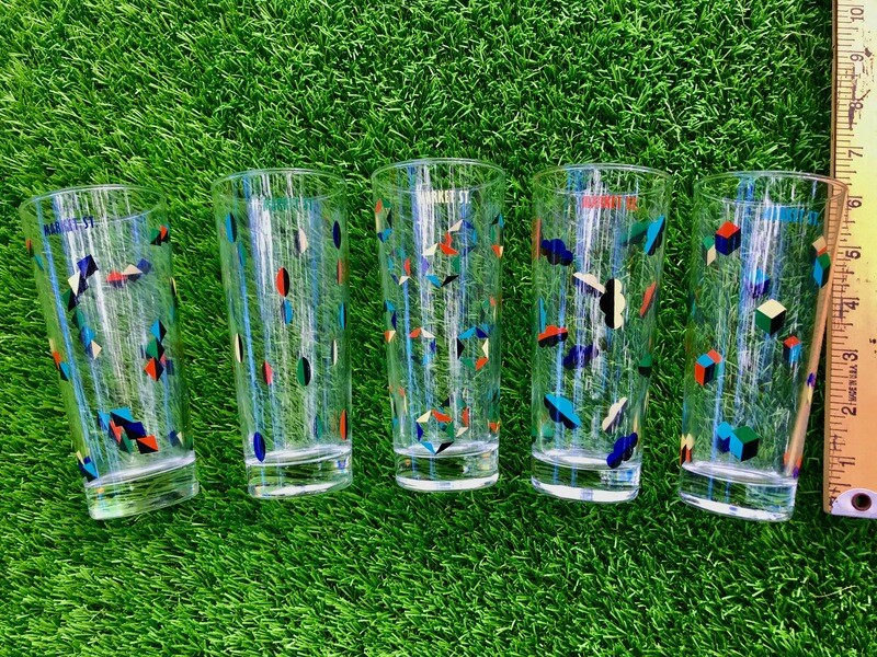 Abstract designed tall glasses. Set of 5