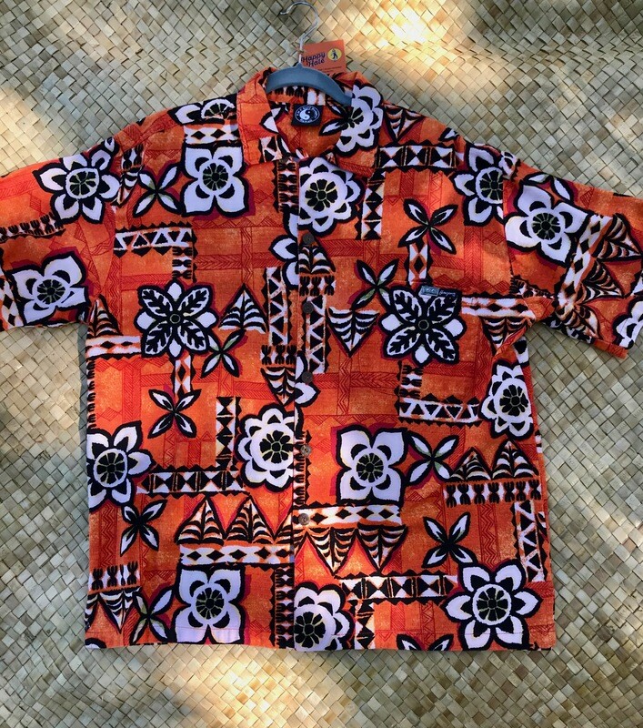 T&amp;C Surf Designs Hawaii Orange Barkcloth Aloha Shirt-size LG.