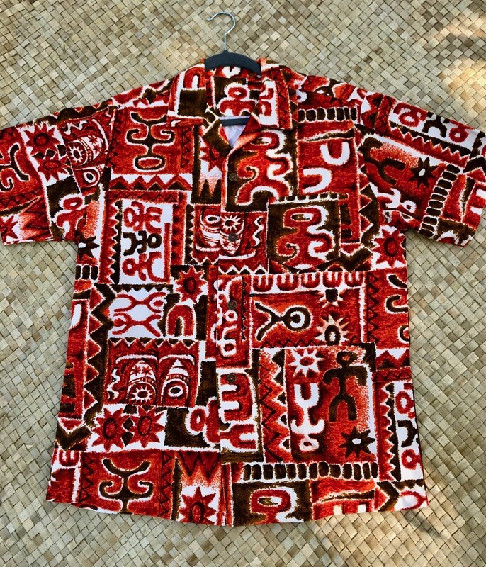 1960&#39;s Vintage Aloha Shirt w/ Hawaiian Petroglyphs
