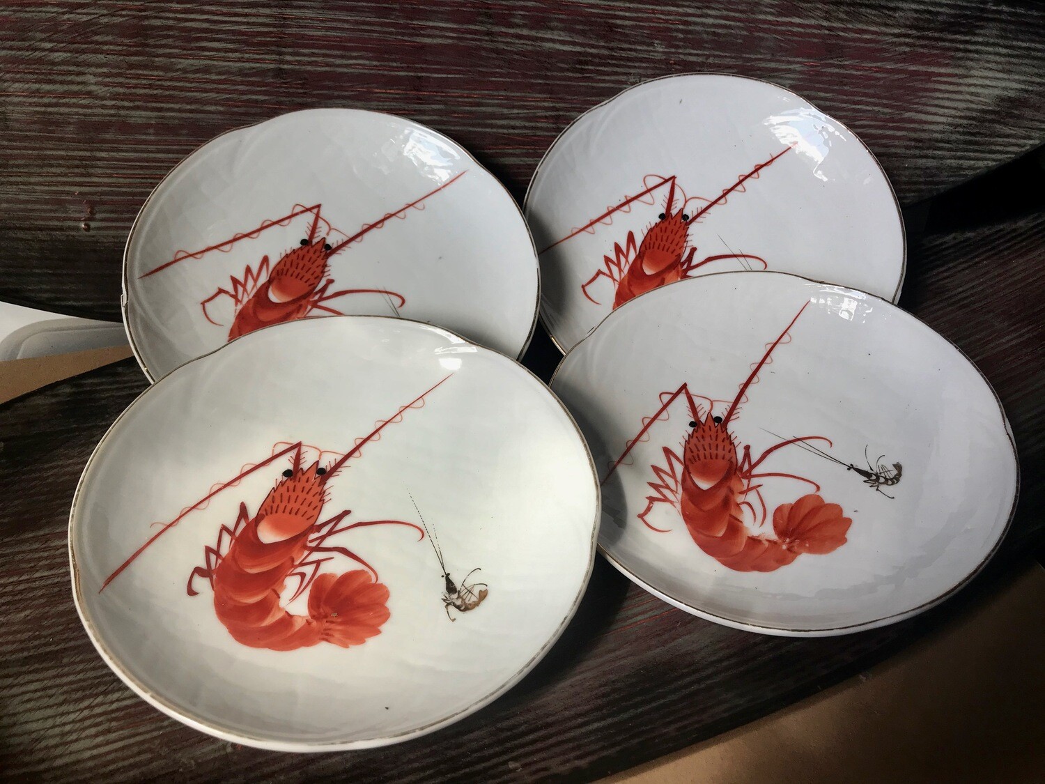 Vintage Y.Y. made in Japan Shrimp Pattern 6&quot;plates 1960s - set of 4