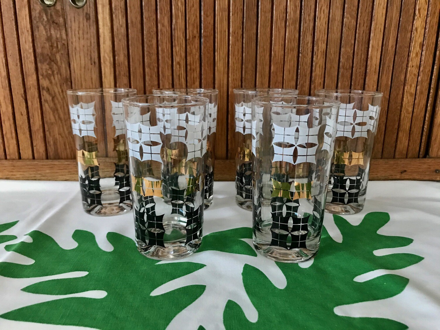 Vintage Glasses. Black, White, &amp; Gold - set of 6