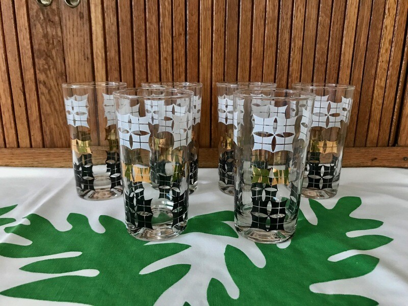 Vintage Glasses. Black, White, &amp; Gold - set of 6