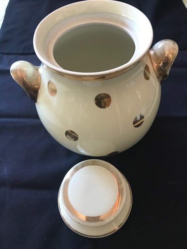 Vintage Hall&#39;s Gold Polka Dot Cookie Jar #1566