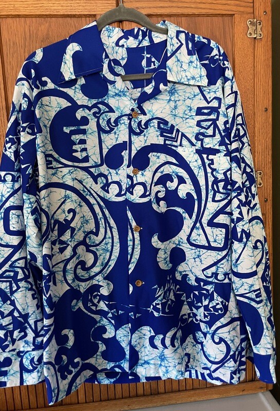 Vibrant Blues &amp; white vintage Aloha Shirt