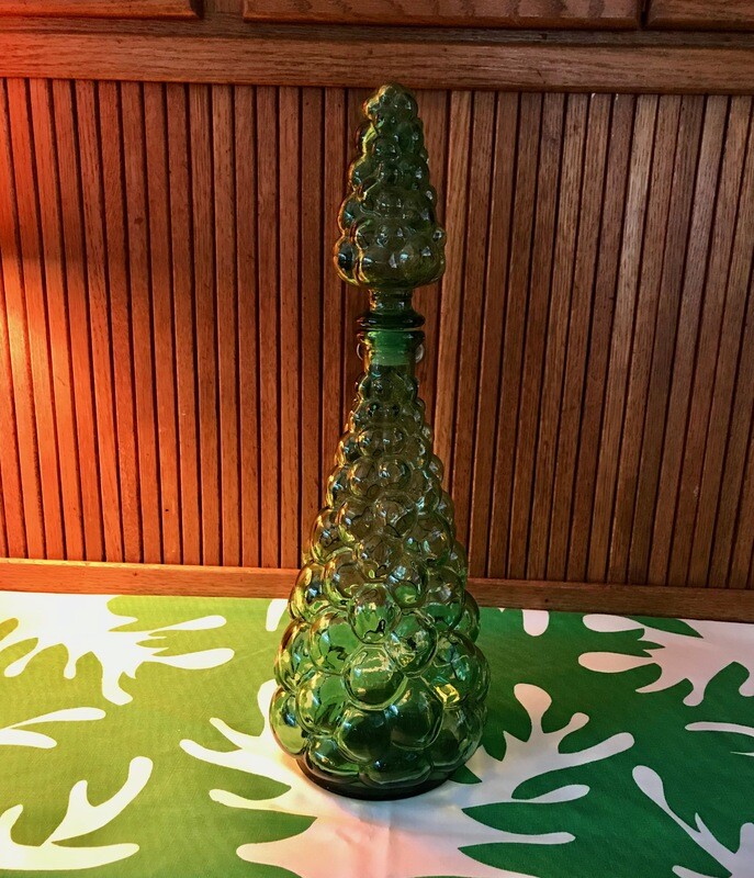 Vintage Green Bubble Glass Grape Decanter