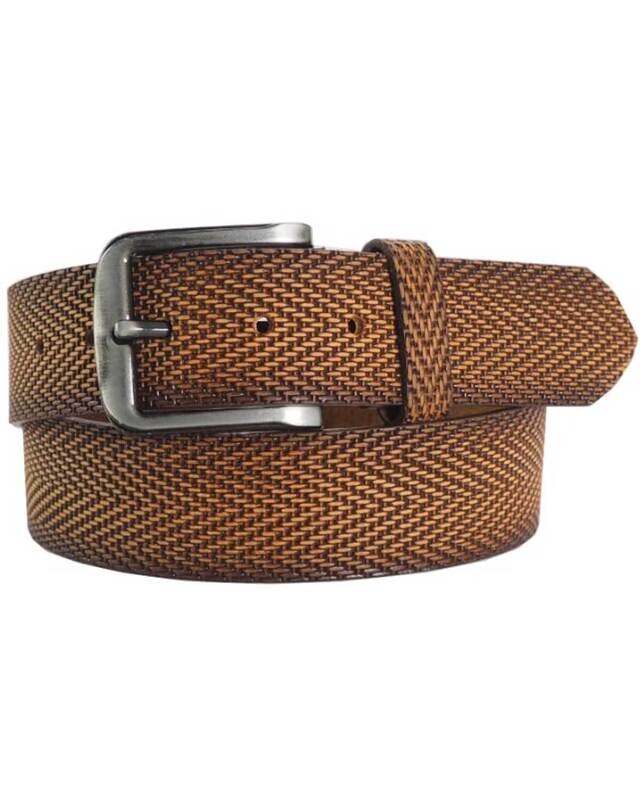 Cognackleurige leren riem van 6-Road met gevlochten structuur en nikkelvrije gesp