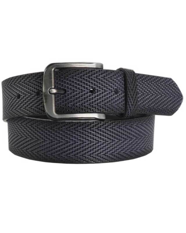 Donkerblauwe leren riem van 6-Road met geweven structuur en nikkelvrije gesp