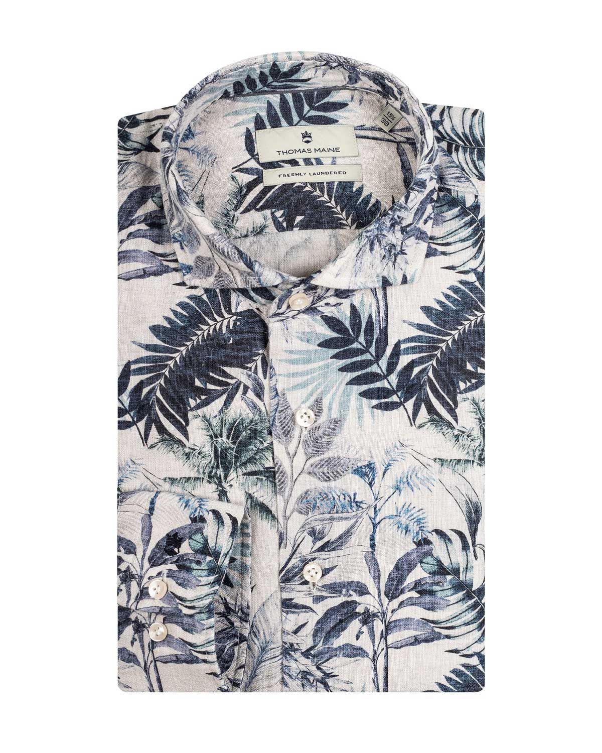 Thomas Maine Linnen Shirt MBlauw 417741