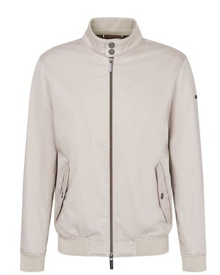 Bugatti blouson jack in beige – vooraanzicht. Stijlvolle herenjas met opstaande kraag en ritssluiting, perfect voor een casual en smart-casual look.