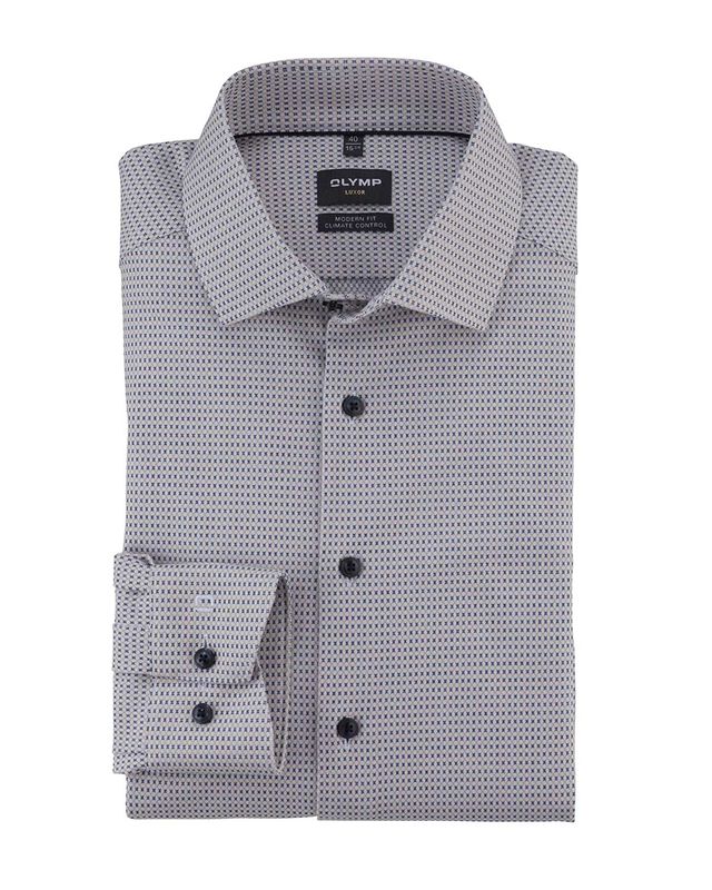 Front view of Olymp Luxor Modern Fit shirt 13087422 in natural tone with micro-weave pattern.
