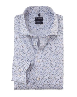 Front view of Olymp Luxor Modern Fit shirt 12967400 in white with floral pattern.