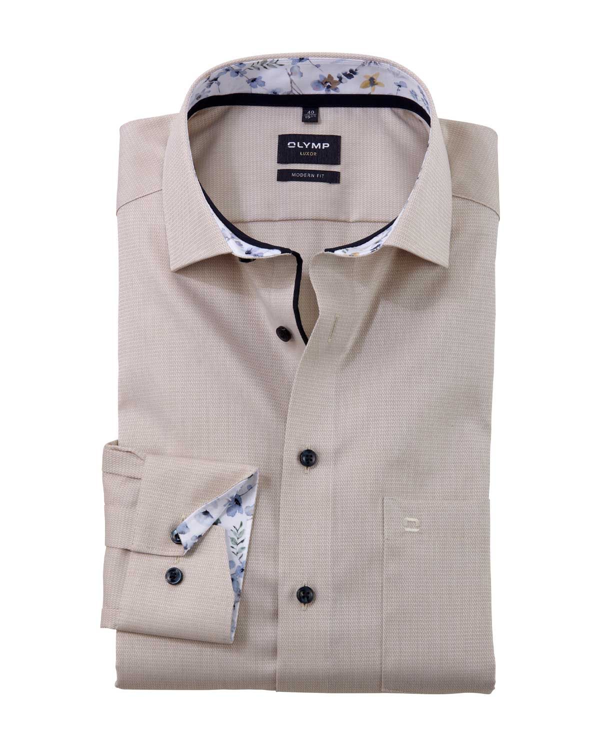 OLYMP Luxor Modern Fit Shirt Natural – front view with Global Kent collar