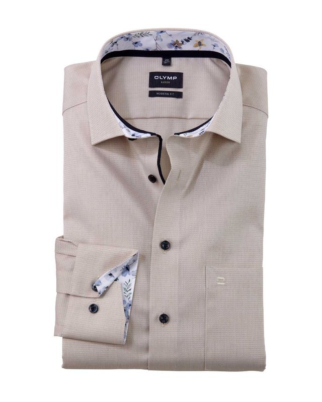 OLYMP Luxor Modern Fit Shirt Natural – front view with Global Kent collar