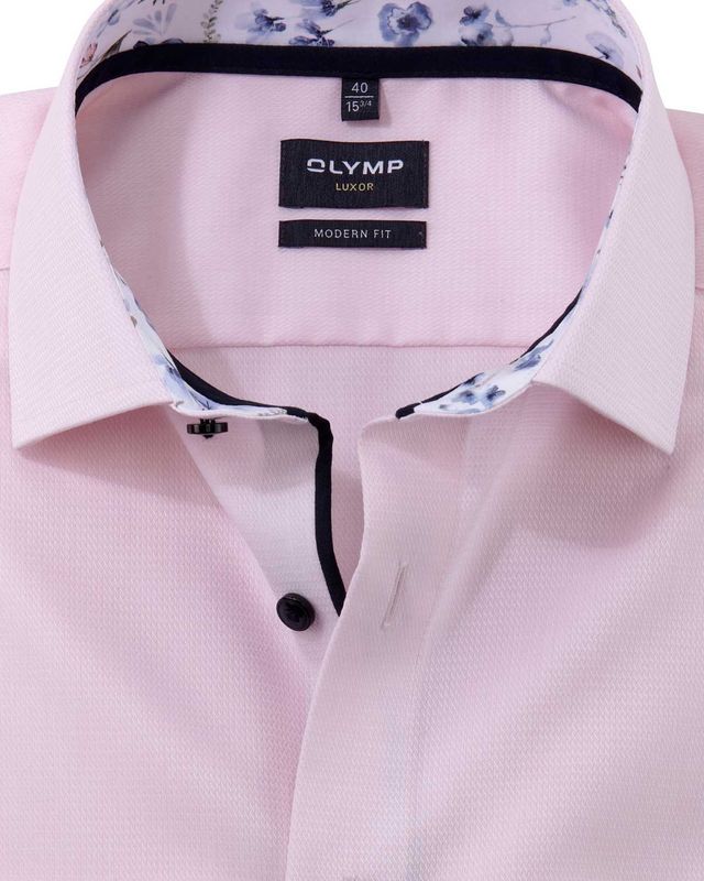 Olymp Luxor modern fit shirt pink, collar detail with contrast lining
