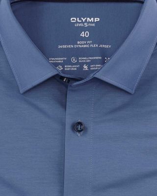 Olymp Level Five 24/Seven body fit shirt steel blue – collar detail