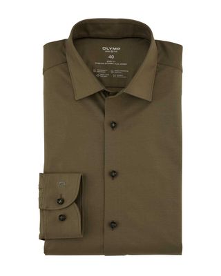 Olymp Level Five 24/Seven business shirt in grey green – body fit, New York Kent collar, breathable and easy-iron.