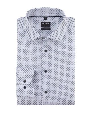 Olymp Luxor Modern Fit shirt 13247400 - White with blue print, wrinkle-free and breathable.