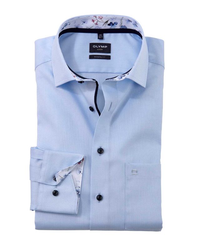 Olymp Luxor Modern Fit Shirt Blue – Front view, modern and non-iron