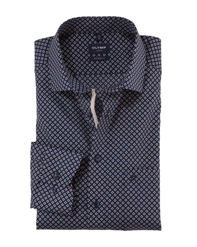 OLYMP Luxor Modern Fit shirt dark blue with graphic floral print - Front