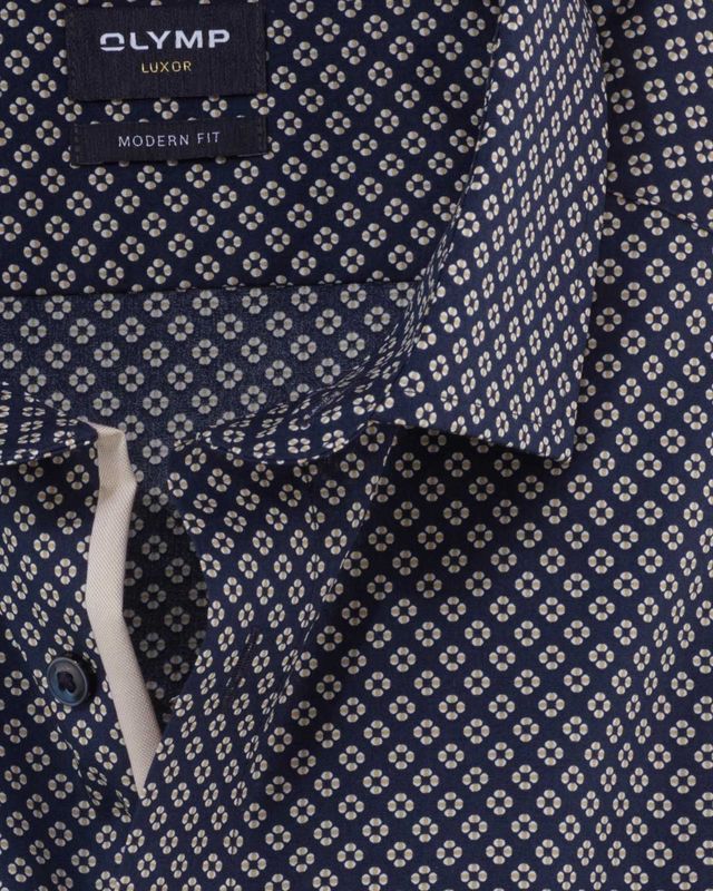 Collar detail OLYMP Luxor Modern Fit shirt dark blue with graphic floral print