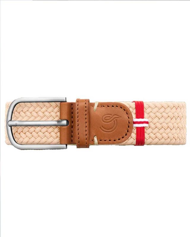 La Boucle Bellagio riem beige – herenriem van gevlochten stretch met leren details in geschenkverpakking
