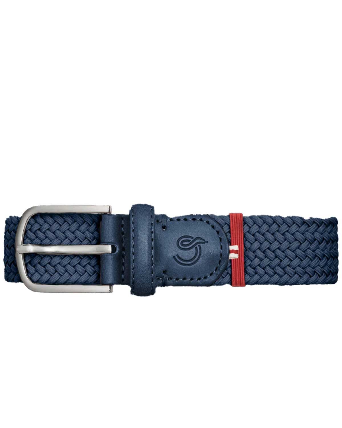La Boucle Maimi riem donkerblauw – elastische gevlochten herenriem met leer en nikkelvrije gesp, verkrijgbaar bij Van den Broek Herenmode Haarlem