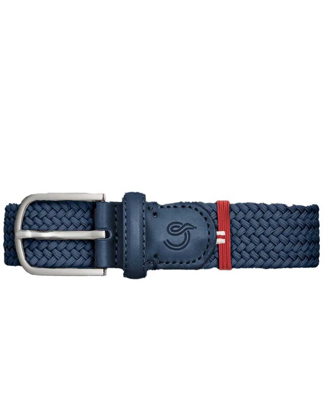 La Boucle Maimi riem donkerblauw – elastische gevlochten herenriem met leer en nikkelvrije gesp, verkrijgbaar bij Van den Broek Herenmode Haarlem