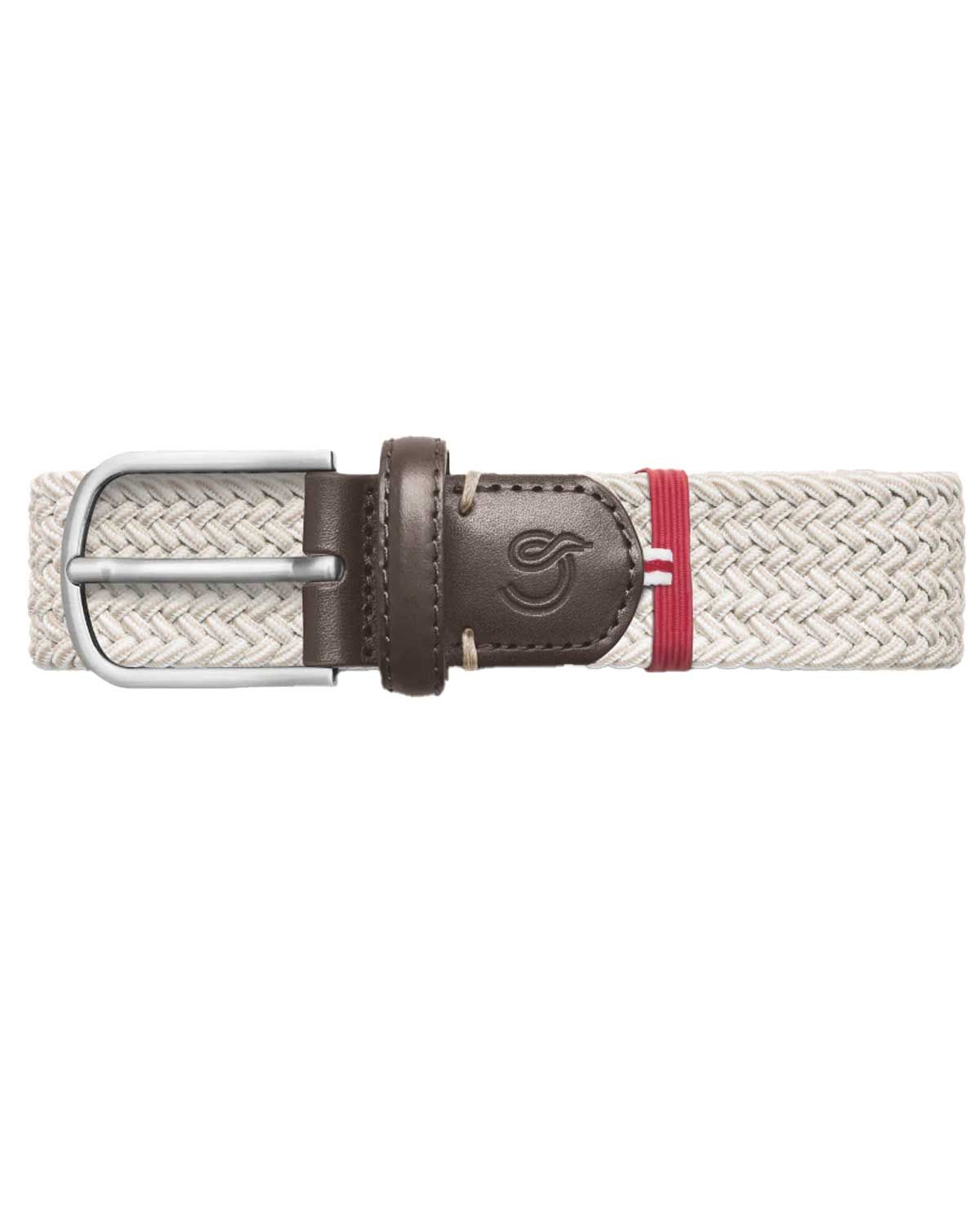 La Boucle Le Touquet riem in beige en off-white – close-up van gesp en vlechtstructuur