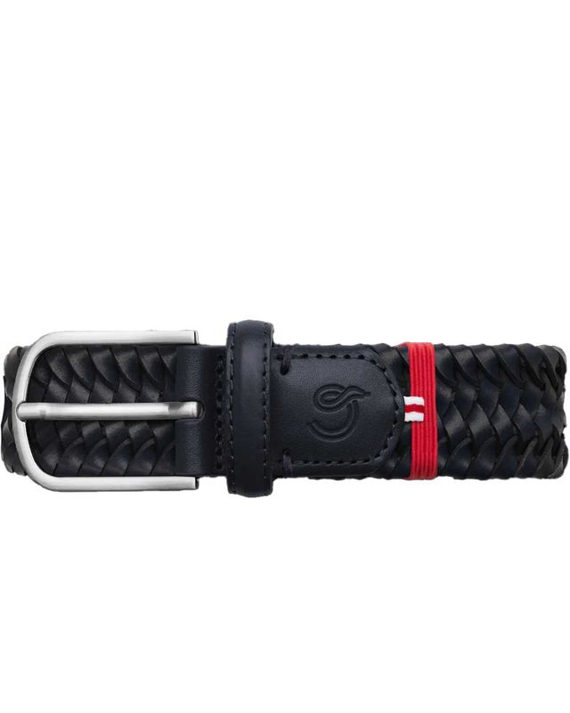 La Boucle Siena riem donkerblauw – close-up van leren gesp en