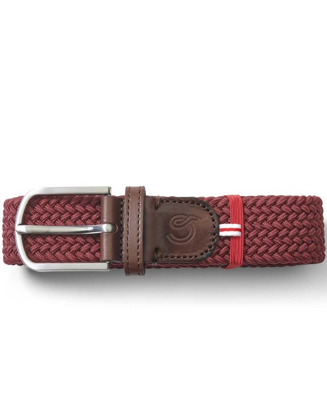 La Boucle Bordeaux stretchriem – close-up van gesp en gevlochten structuur