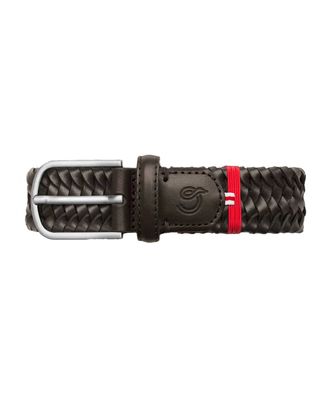 Donkergrijze La Boucle Palermo riem van leer – close-up van gesp en vlechtstructuur