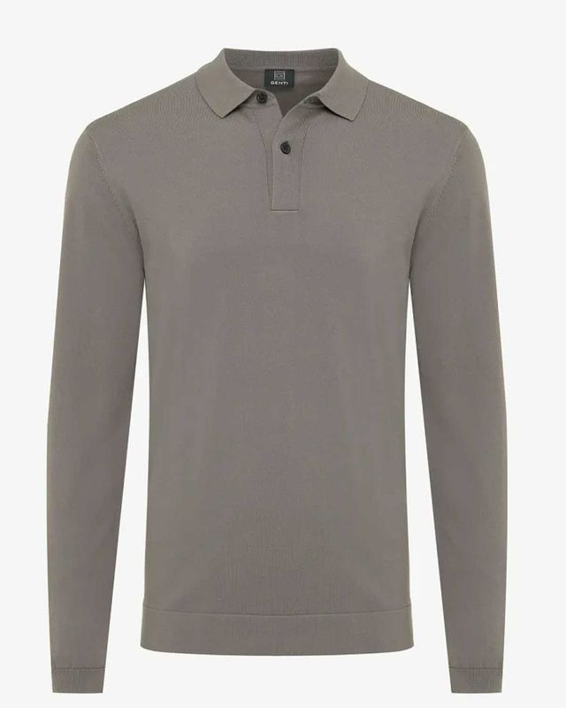 Taupekleurige Genti polo met lange mouw en klassieke kraag, vooraanzicht