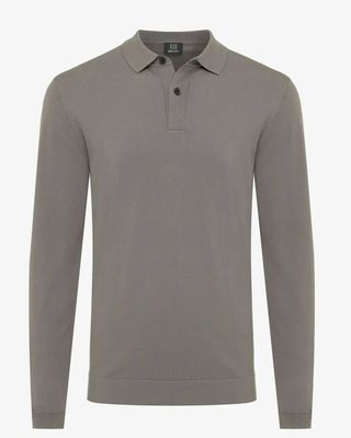 Taupekleurige Genti polo met lange mouw en klassieke kraag, vooraanzicht