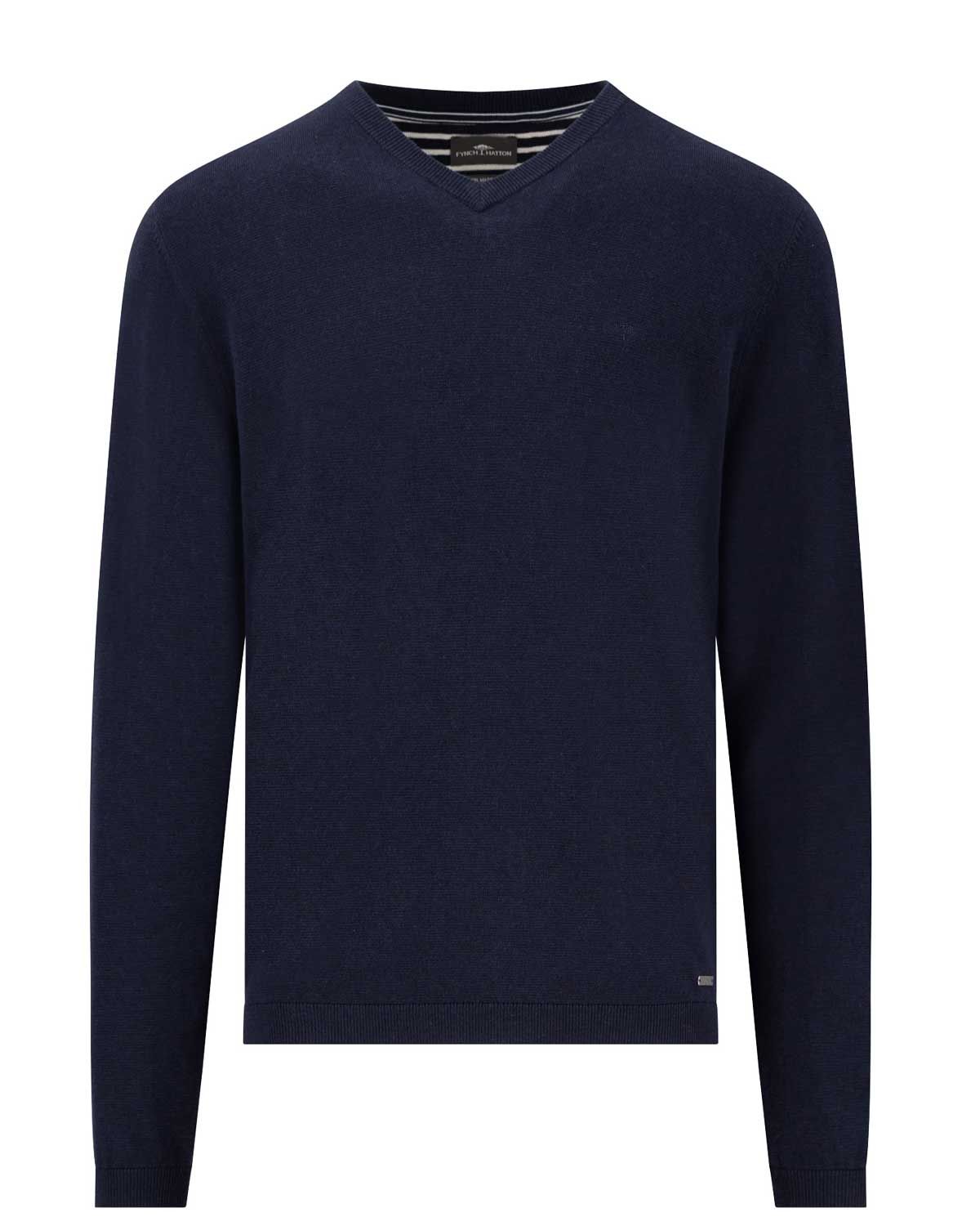 Fynch-Hatton pullover 1313 in donkerblauw (kleur 690) met V-hals en fijn breisel