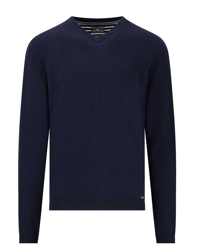 Fynch-Hatton pullover 1313 in donkerblauw (kleur 690) met V-hals en fijn breisel