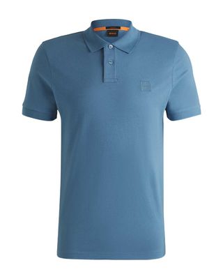 Hugo Boss slim-fit polo in mat middenblauw, vooraanzicht