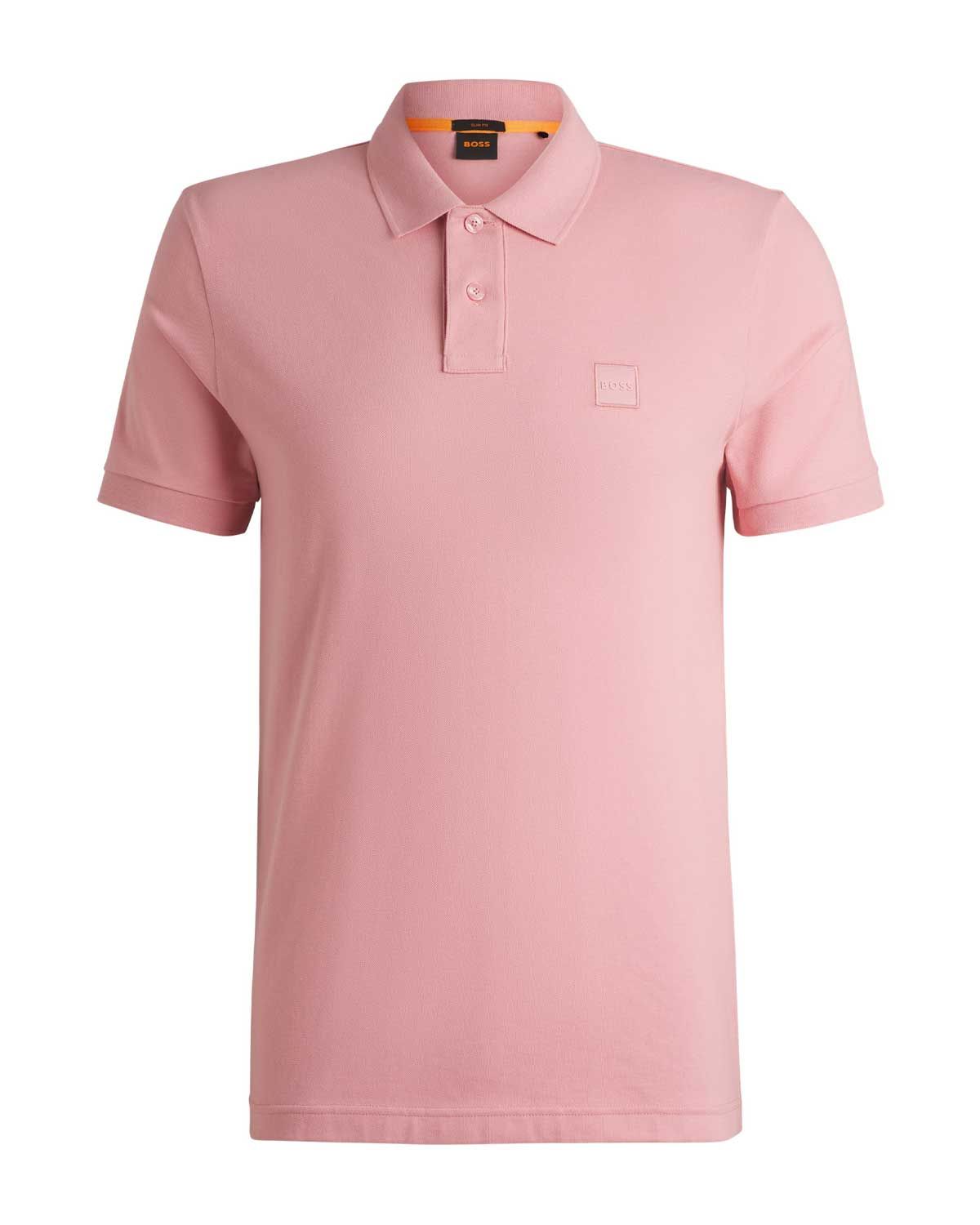 Hugo Boss slim-fit polo in lichtroze stretchkatoen met ton-sur-ton logopatch