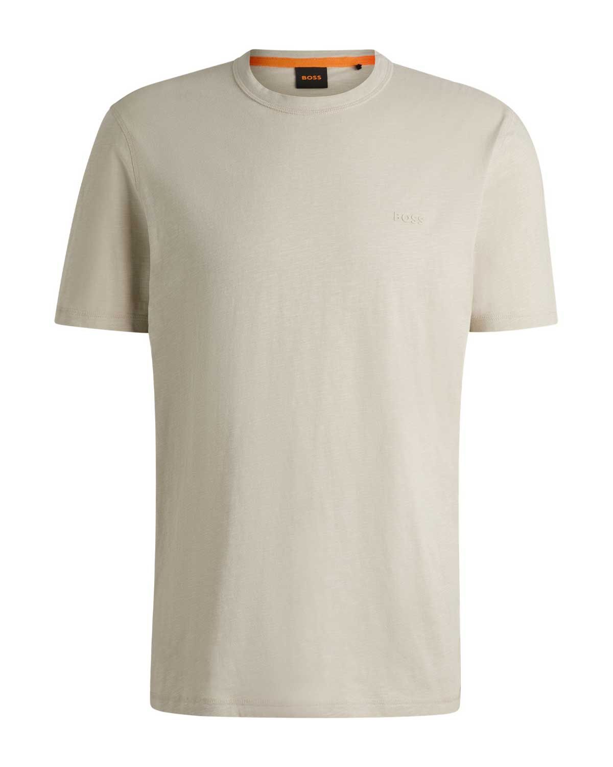 Regular-fit beige T-shirt van BOSS Menswear met subtiel logodetail op de borst